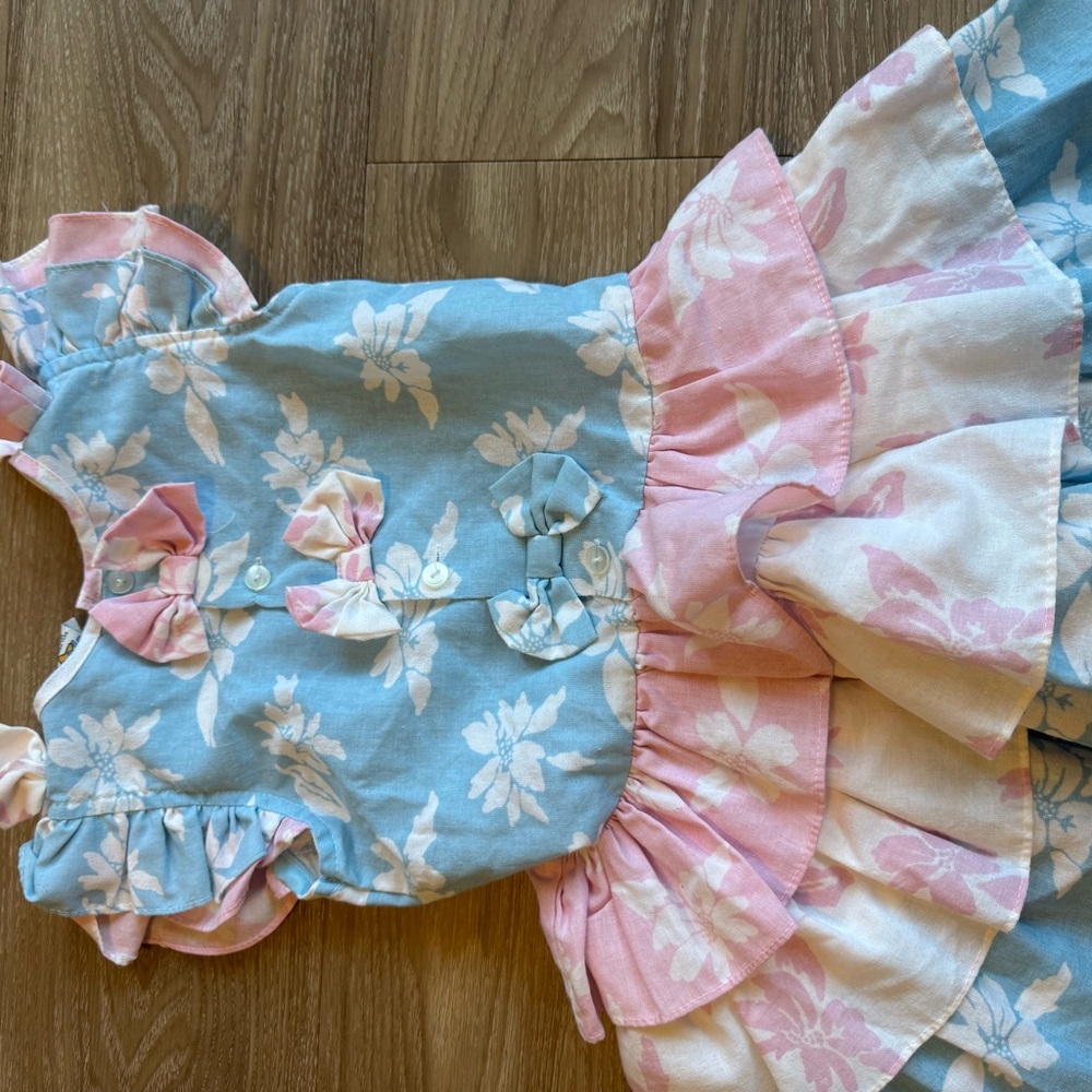 Vintage 90s Cuties by Judy Pastel Floral Bow Ruffle Dress Size 5 Girls toddler - Picture 2 of 3